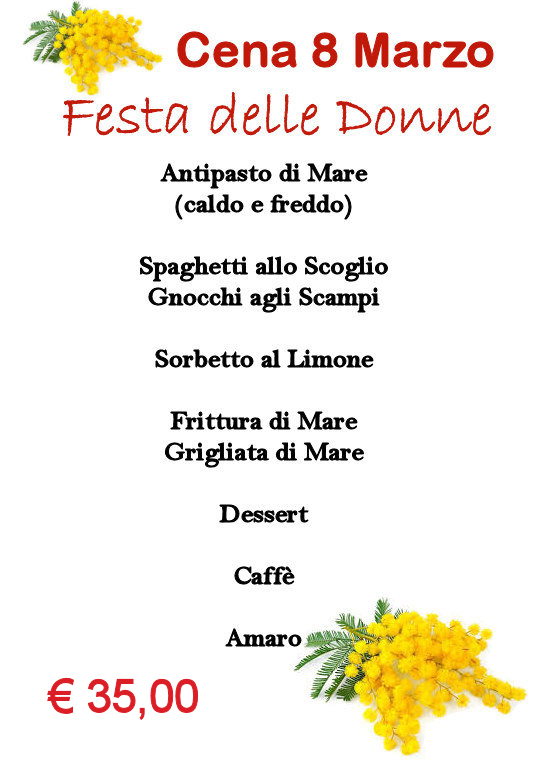Festa delle Donne - 8 Marzo Ristorante Da Massimo sul Lago Trasimeno, Magione - Perugia Umbria Italy - Cucina a base di pesce di mare e lago